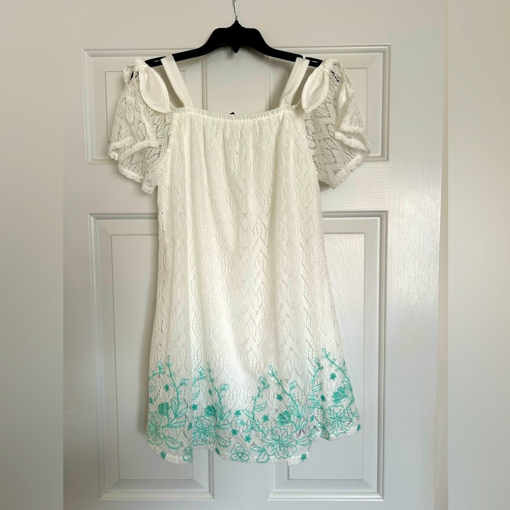 Sequin Hearts cute Easter dress, sz 12, white and green lace overlay.